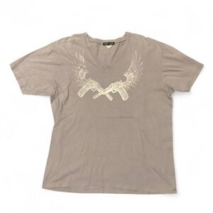 Vintage 00s Timoteo winged revolver tee v neck muave silver rocker L/21